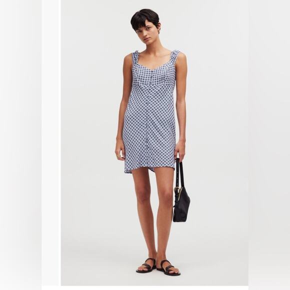 MADEWELL Navy and White Patterned Mini Dress Sz 6 - Picture 2 of 6